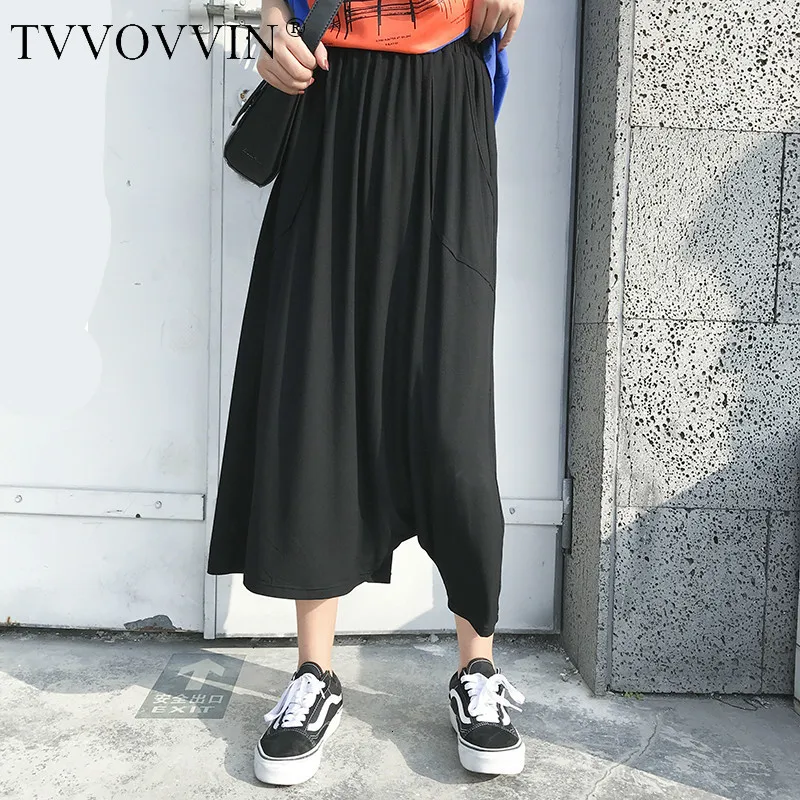 TVVOVVIN2019 летняя модная женская одежда нерегулярные свободные Эластичные три четверти Длина брюки юбки полубоди Студенческие стили V100