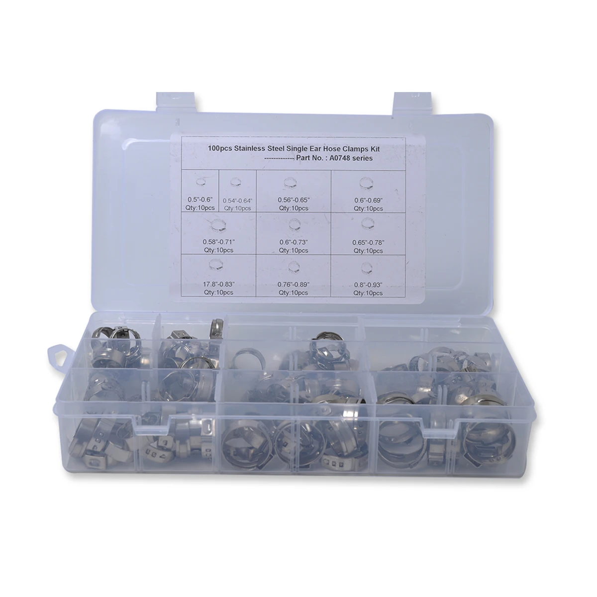 

100PCS 12.5-23.5mm Single Ear Plus Stainless Steel Hydraulic Hose Clamps O-Clips Pipe Fuel Air W Ear Clamp Pincer