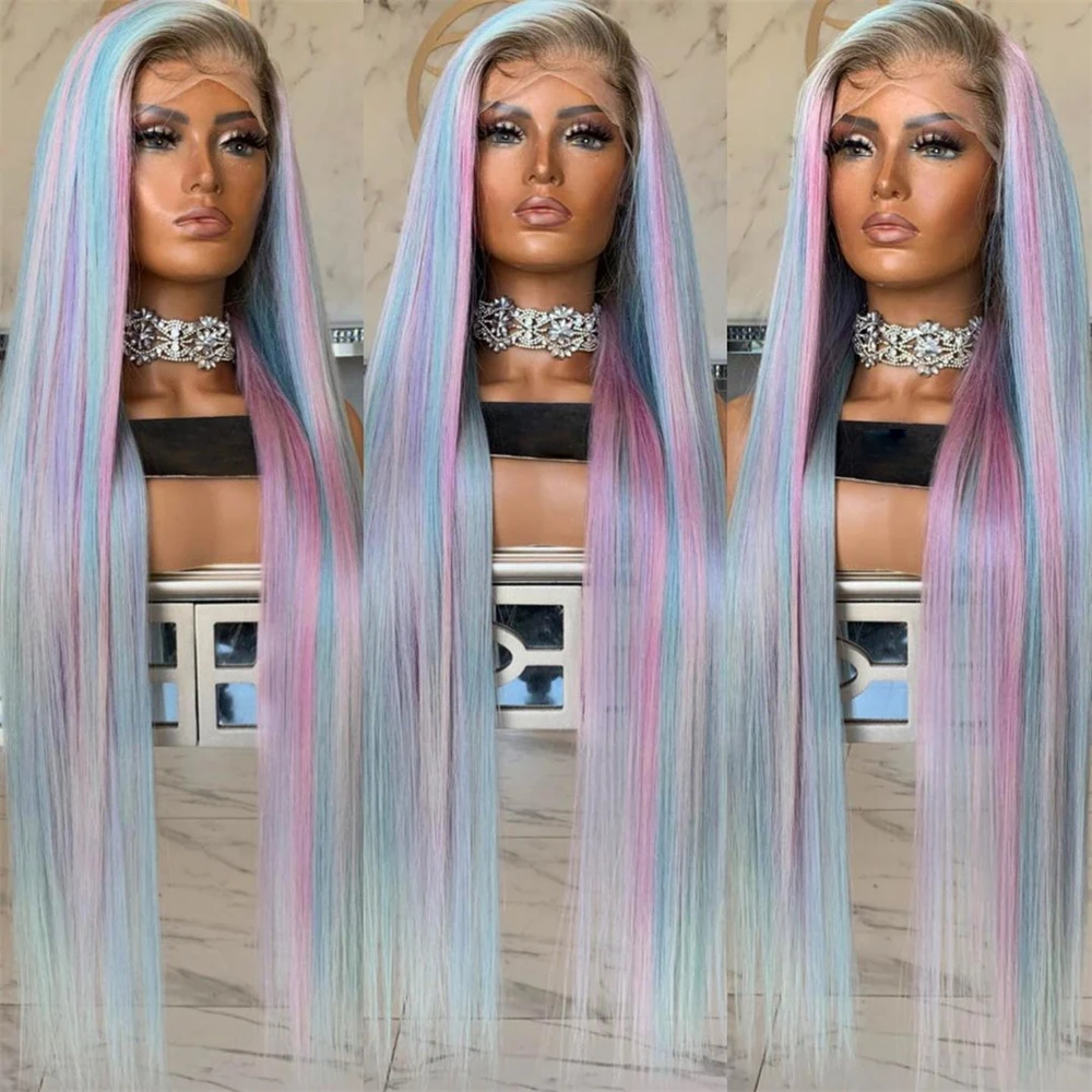

13x6 Long Straight Lace Front Human Hair Wig Pre Plucked Bleached for Women Highlight Colored Brazilian Hair Wigs 250% Density