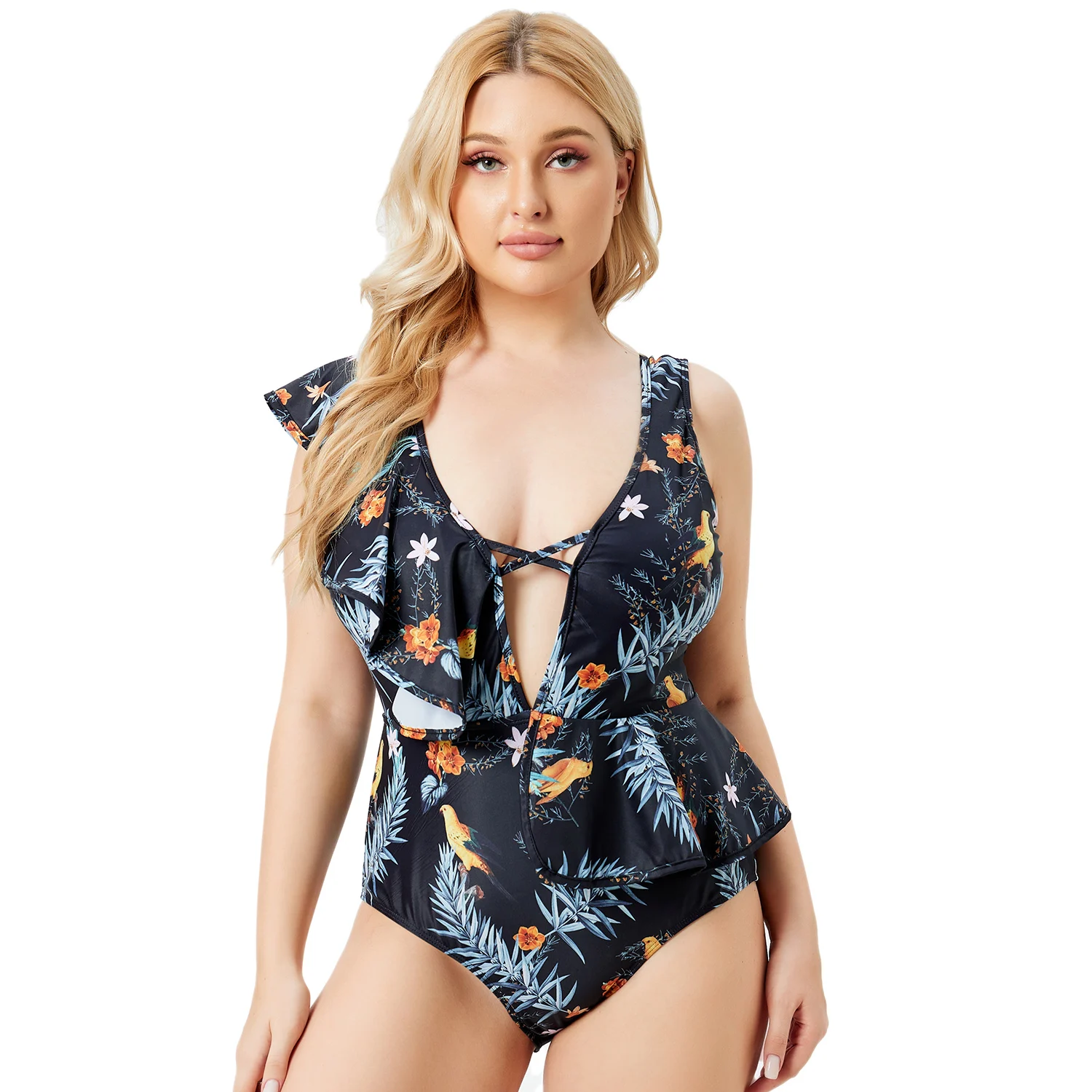 

Sexy One-piece Large Size Swimwear With Push Up Women Plus Size Swimsuit Closed Body Female Bathing Suit For Pool Beach Wear