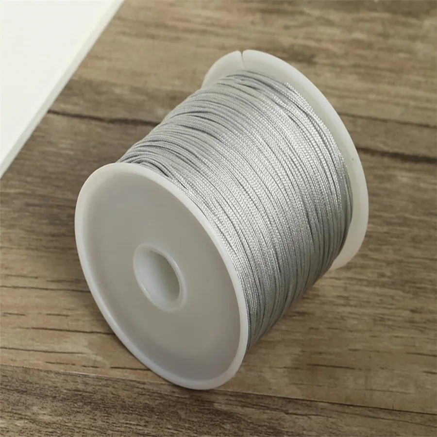 

0.8MM Silver Nylon Thread Chinese Knot Macrame Cord for Bracelet Braided String DIY Tassels Beading Shamballa Thread 50 Meters