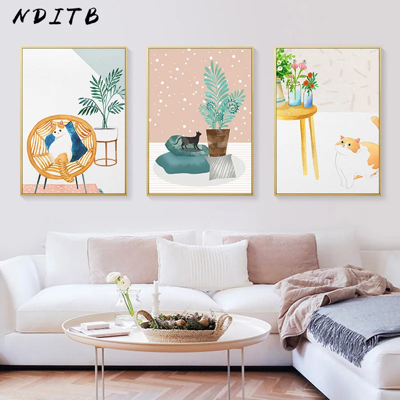 Картина в стиле скандинавских пейзажей с изображением кошки|Рисование и