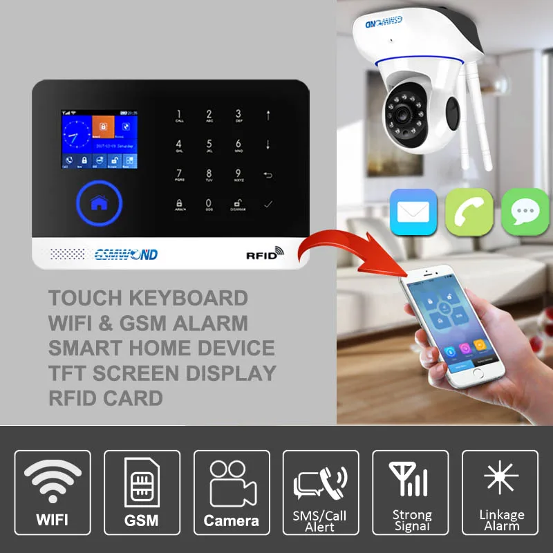 Wi-Fi GSM приложение RFID беспроводной домашней безопасности gsm сигнализация сенсорная клавиатура 433 МГц Дверной Детектор инфракрасный датчик сигнализации PG-103 W2B