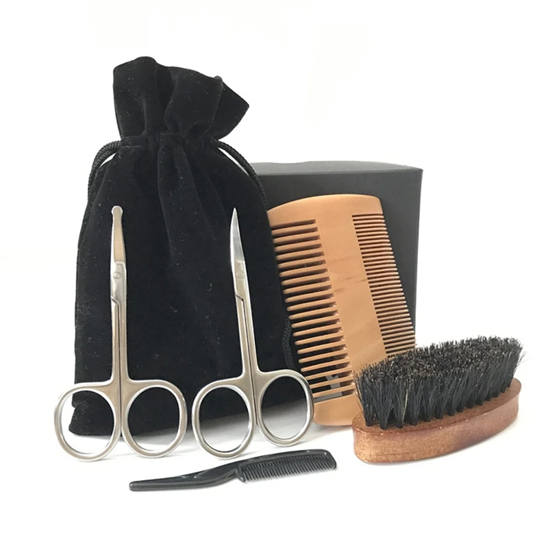 

Boar Bristle Men's Shaving Brush Beard Comb Scissor Kit Male Face Cleaning Beard Brush Shaving Scissor Hair Brush Set