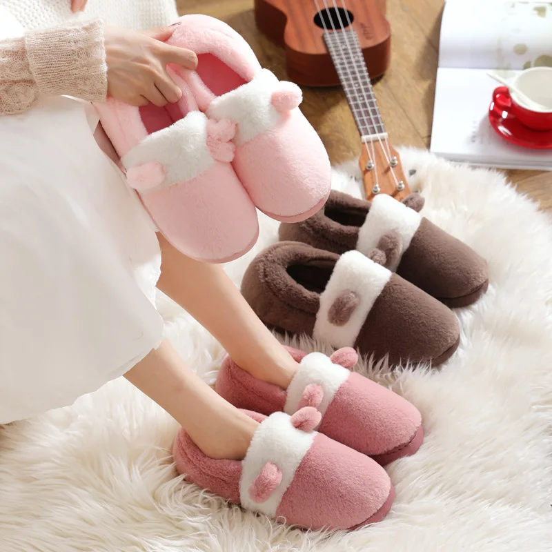 

Home bag heel cotton slippers women's thick bottom winter lovely home Plush winter indoor cotton shoes