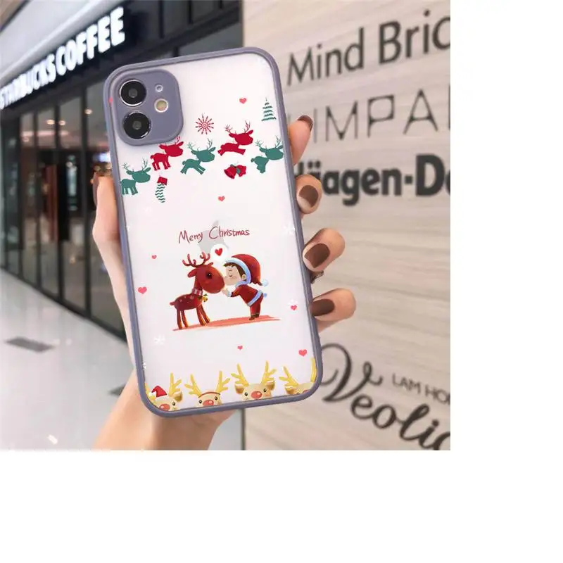 

New Year Merry Christmas Elk Snowflake Phone Cases Matte For iPhone 12 Mini 11 Pro XR XS Max 7 8 Plus X Hard PC Back Cover
