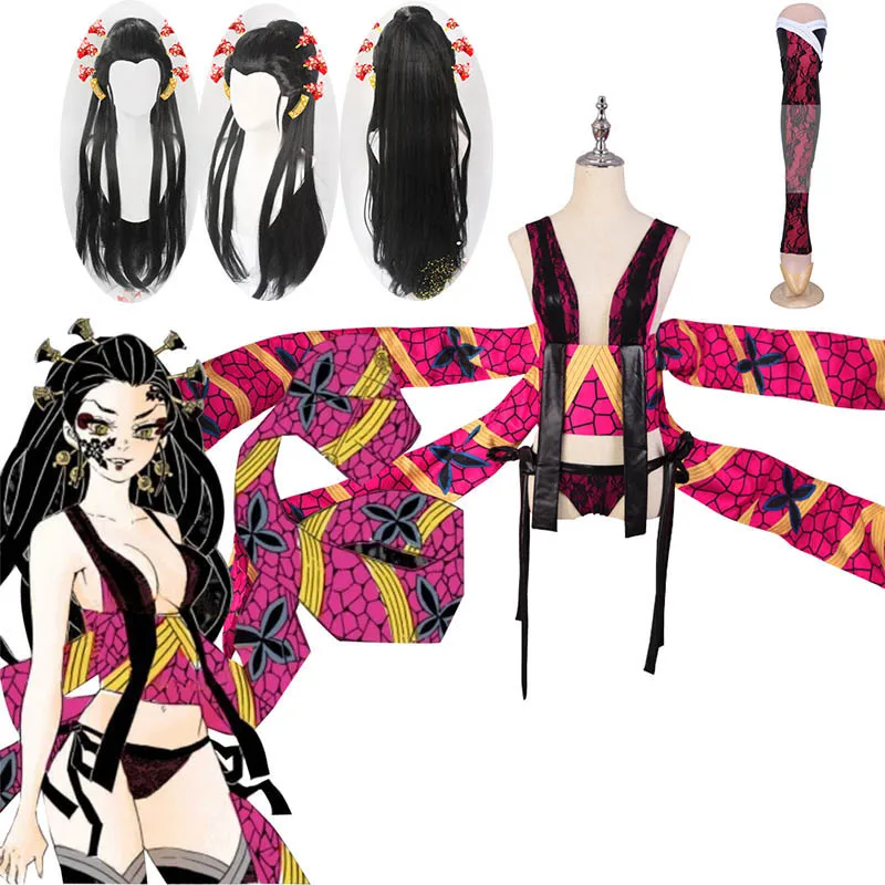 

Аниме! Demon Slayer: Kimetsu no Yaiba Даки боевой костюм сексуальный Красивая форма Косплей Костюм Хэллоуин костюм для женщин и парик