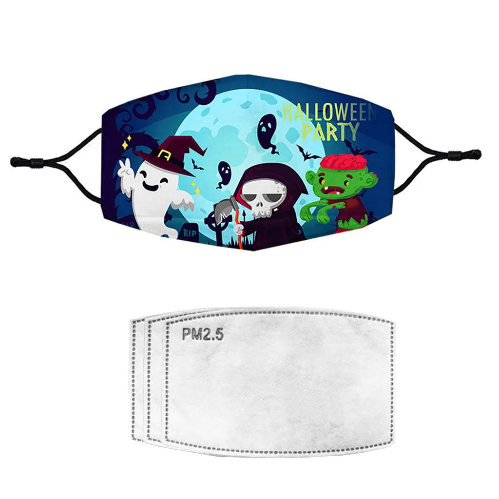 

Kids Halloween Cartoon Ghost Print Dust Protection Face Mask Breathable Windproof Comfort Safety Protect Washable Earloop Mask C
