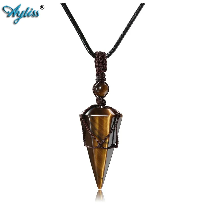 Tiger eye Ayliss 6 граненный шестигранный остроконечный дюбинг подвеска-Маятник из хрусталя ожерелье натуральные лечебные камни рейки гадания Подвески чакры - Окраска металла: Tiger eye