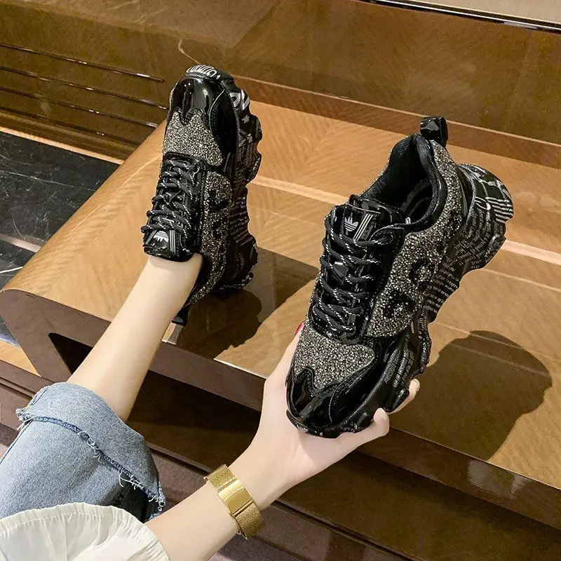 

Rhinestone Shiny Ladies Casual Shoes 2021 Ladies Rhinestone Old Shoes Women's Thick-soled Increased Casual Shoes Running Shoes