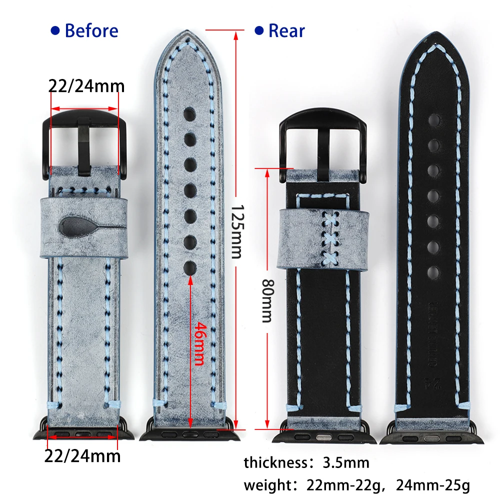 Vintage Leather Watchband Replacement for Apple Watch Band 44mm 40mm 42mm 38mm Series 4 3 2 Handmade Watch Strap