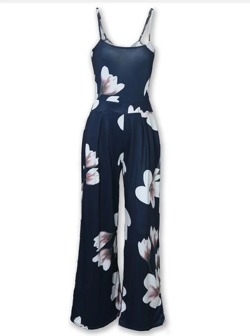 

Women's Sexy New Sleeveless Casual Floral Print Elegant Summer Open Back Strappy Jumpsuit Trousers Overalls for Women Denim