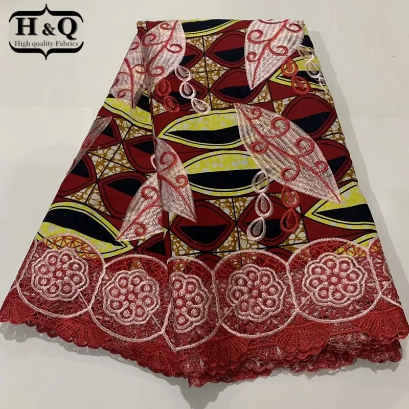 

H&Q newest nigerian water soluble lace high quality wax fabric 100% cotton embroidery 6 yards/pcs african batik lace fabric H813