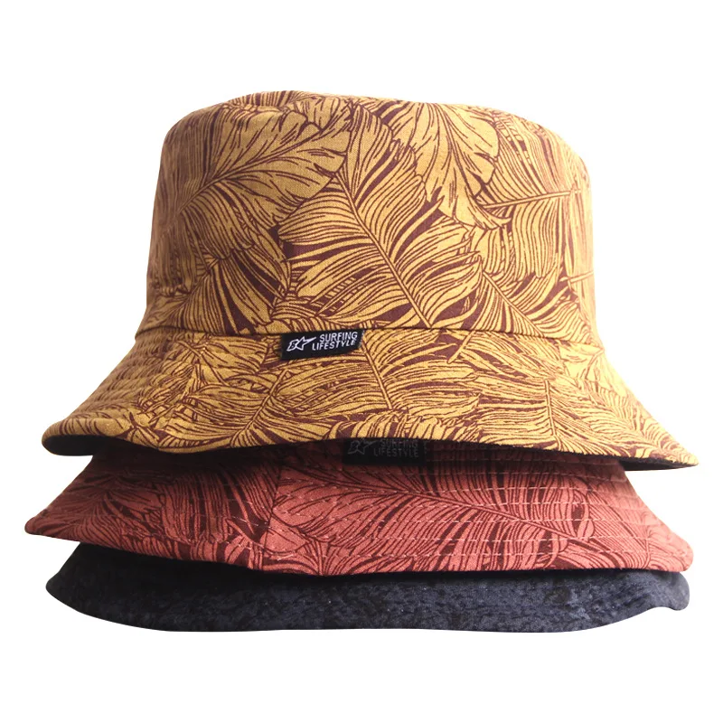 

2020 Fashion Reversible Leaf Print Bucket Hat Summer Sun Caps For Women Men Fisherman Hat