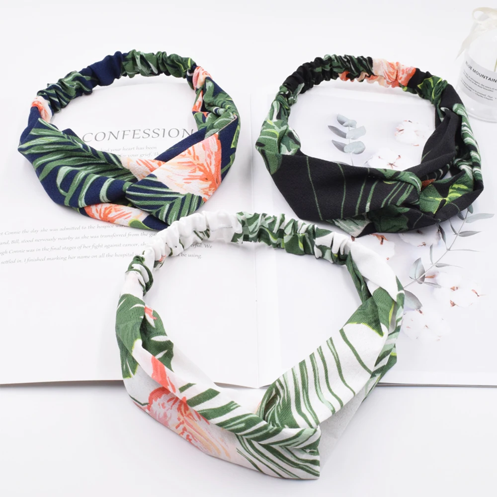 Женский винтажный тюрбан эластичная повязка на голову с тропическими растениями