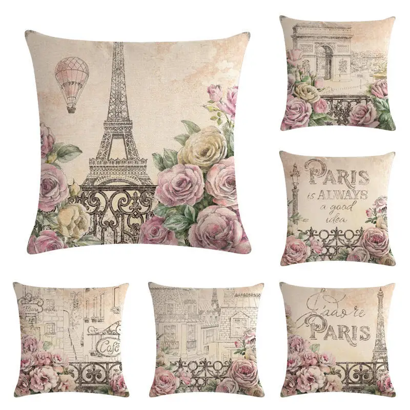

Romantic Paris Series Pillow Cover Cushion Linen Cotton Pillow Cover Decoration For Home Office