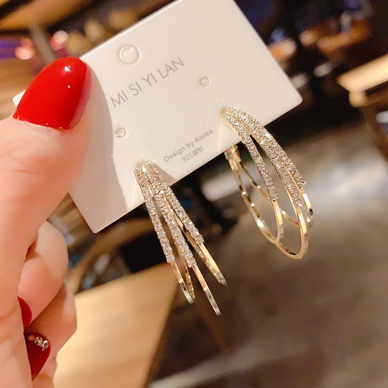 

OLIRAFT Korean Luxury Fashion Designer Zircon Circle Trendy Earrings For Women 2021 Elegant Big Hoop Earrings Wedding Wholesale