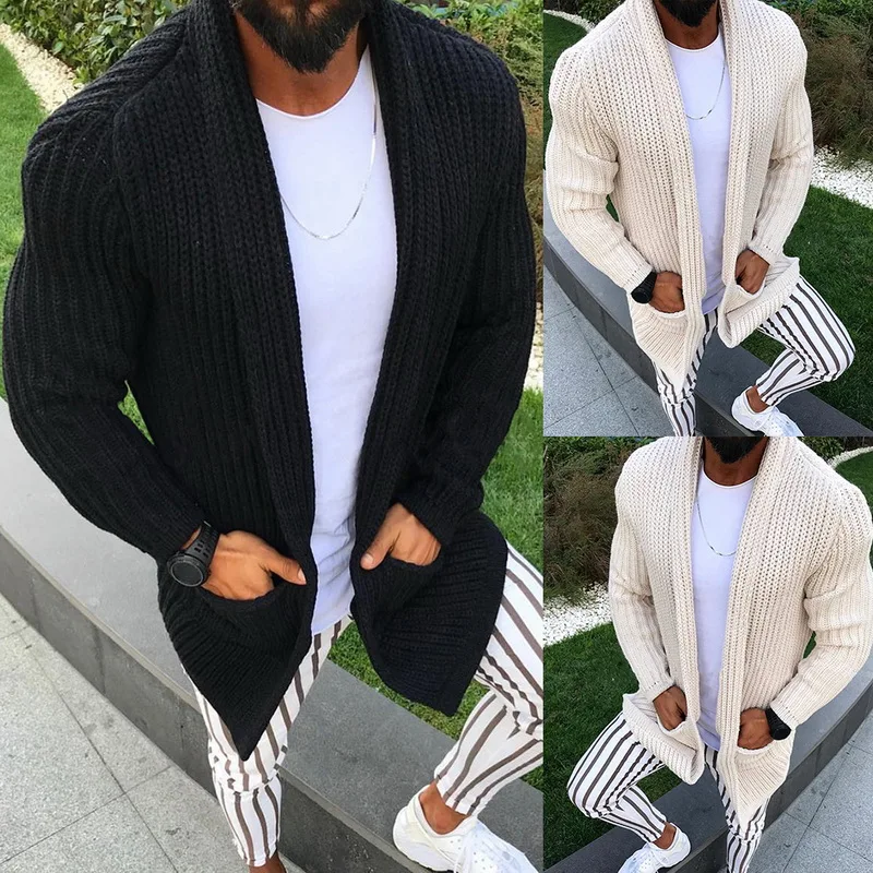 HEFLASHOR зимний теплый свитер куртка с карманами повседневный мужской трикотажный