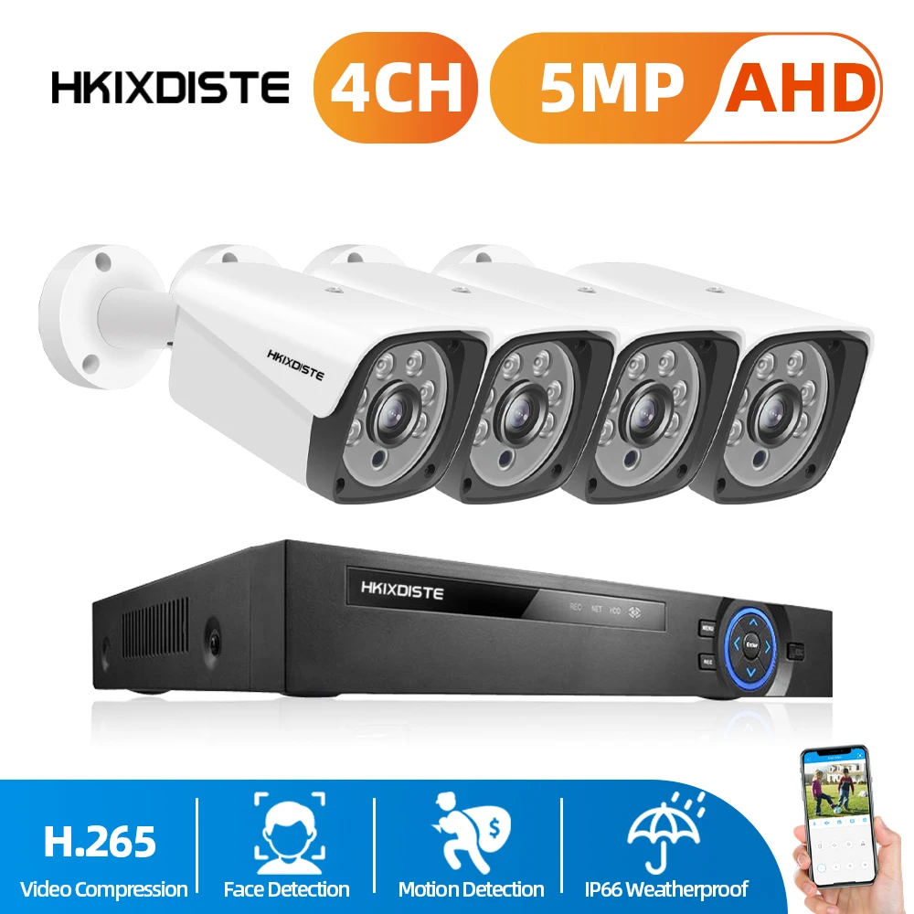 

H.265 5MP 4CH DVR NVR Kit CCTV Security System 5MP IR Outdoor Waterproof Face Detection AHD Camera with Video Surveillance Set