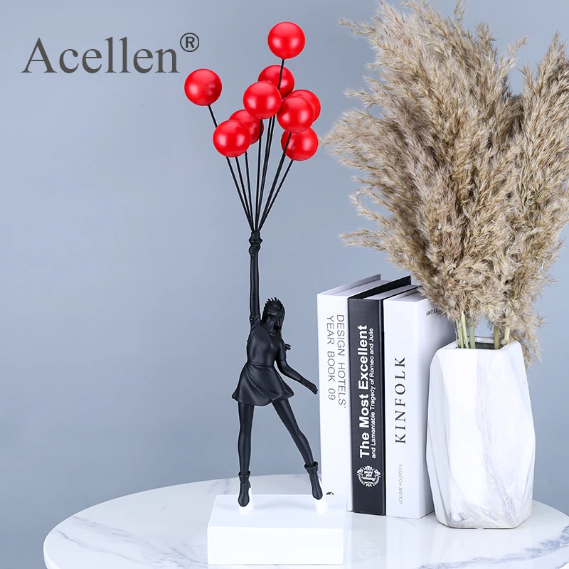 

Flying Balloons Girl Art Sculpture Banksy Balloon Girl Statues Abstract Modern Resin Craft Home Decor Nordic Home Decoration Gif