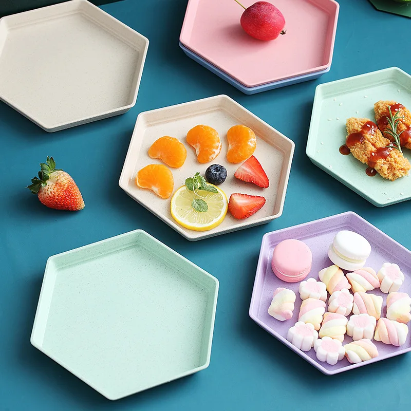 

Wheat Straw Tableware Hexagonal Bone Spit Plate Household Plastic Markets Nordic Dining Garbage Plates Sauce Dishs Creative Tray