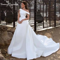 simple satin wedding dresses for women 2021 one shoulder a line elegant bridal gowns bride dress vestido de noiva