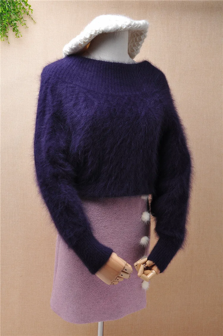 Женский вязаный кроп-топ из норки и кашемира короткий пуловер с