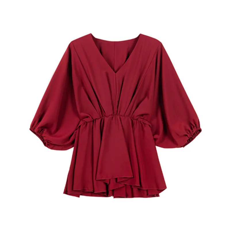 

Spring Summer Tops Women's Blouse Collar Very Fairy Top Western Chiffon Small Sleeve Design Sense Care Machine Bottoming Shirt