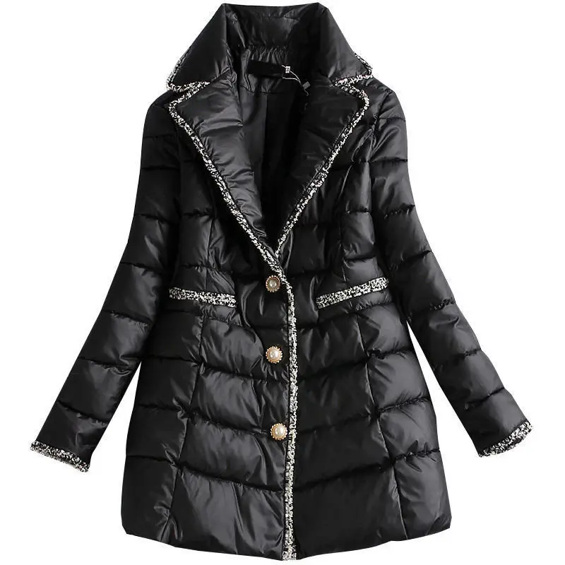 

Winter Coat 2022 Fashion Slim Lapel Down cotton Jacket Female Warm Thicken Parkas Single-breasted Casual Women's Outerwear Tops