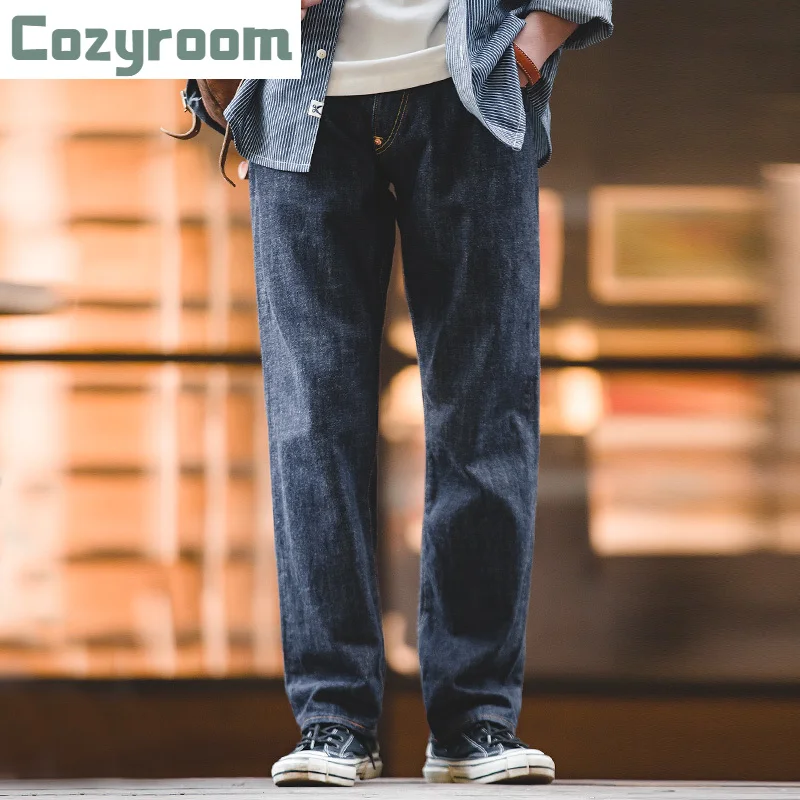 

Men's 14.8 oz Cotton Soft Mid-rise High-rise Straight-leg Jeans With Unprocessed Trim And Fun Large Printed Back Pocket
