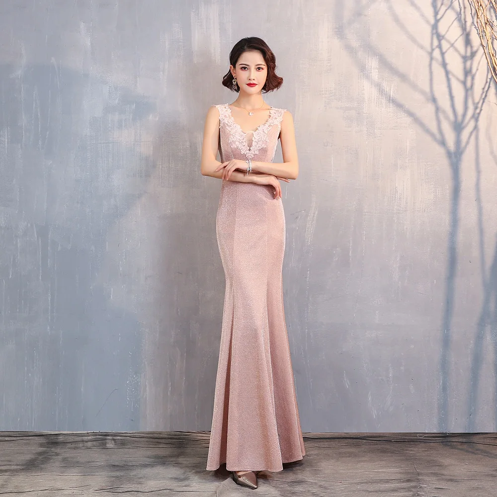 Длинное розовое платье знаменитости новинка 2020 глубокий v образный вырез без