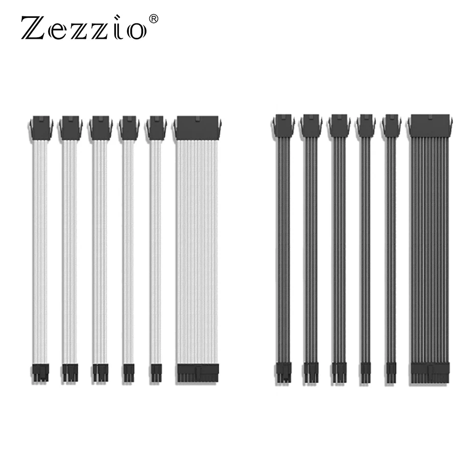 

Zezzio 6PCS Extension Power Cable Kit Black White for CPU GPU PCI-E PSU Power Supply Unit