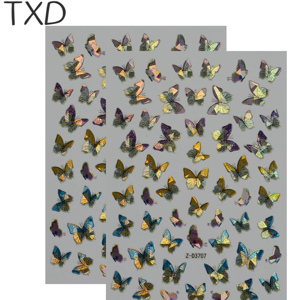 

Переводная наклейка для ногтевого дизайна TXD, наклейка для ногтевого дизайна, 3D лазерное украшение для ногтей, слайдер с синей бабочкой