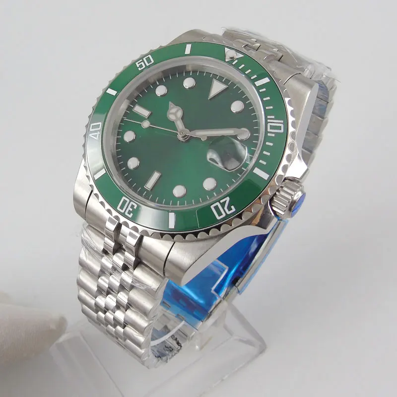 

Automatic Mens Watch Green Sunburst Dial 24 Jewels NH35 MIYOTA 8215 Jubilee Steel Bracelet Screw Crown Sapphire Crystal