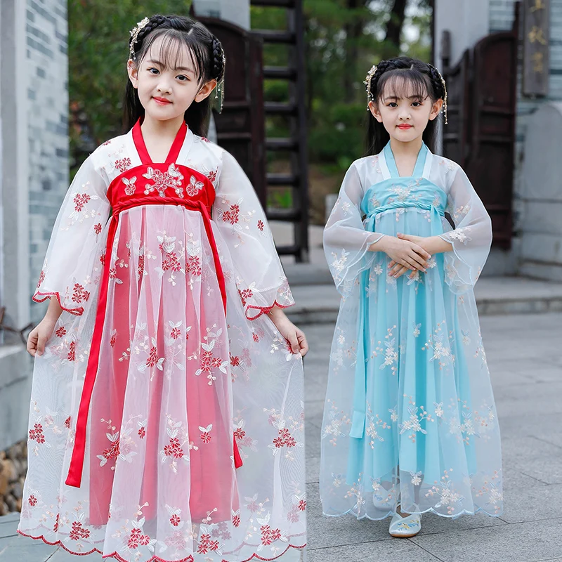 

New Chinese Traditional Costume Hanfu For Girls Embroidery Oriental Costumes Fairy Dress Folk Dance Dress Princess Dress SL3180