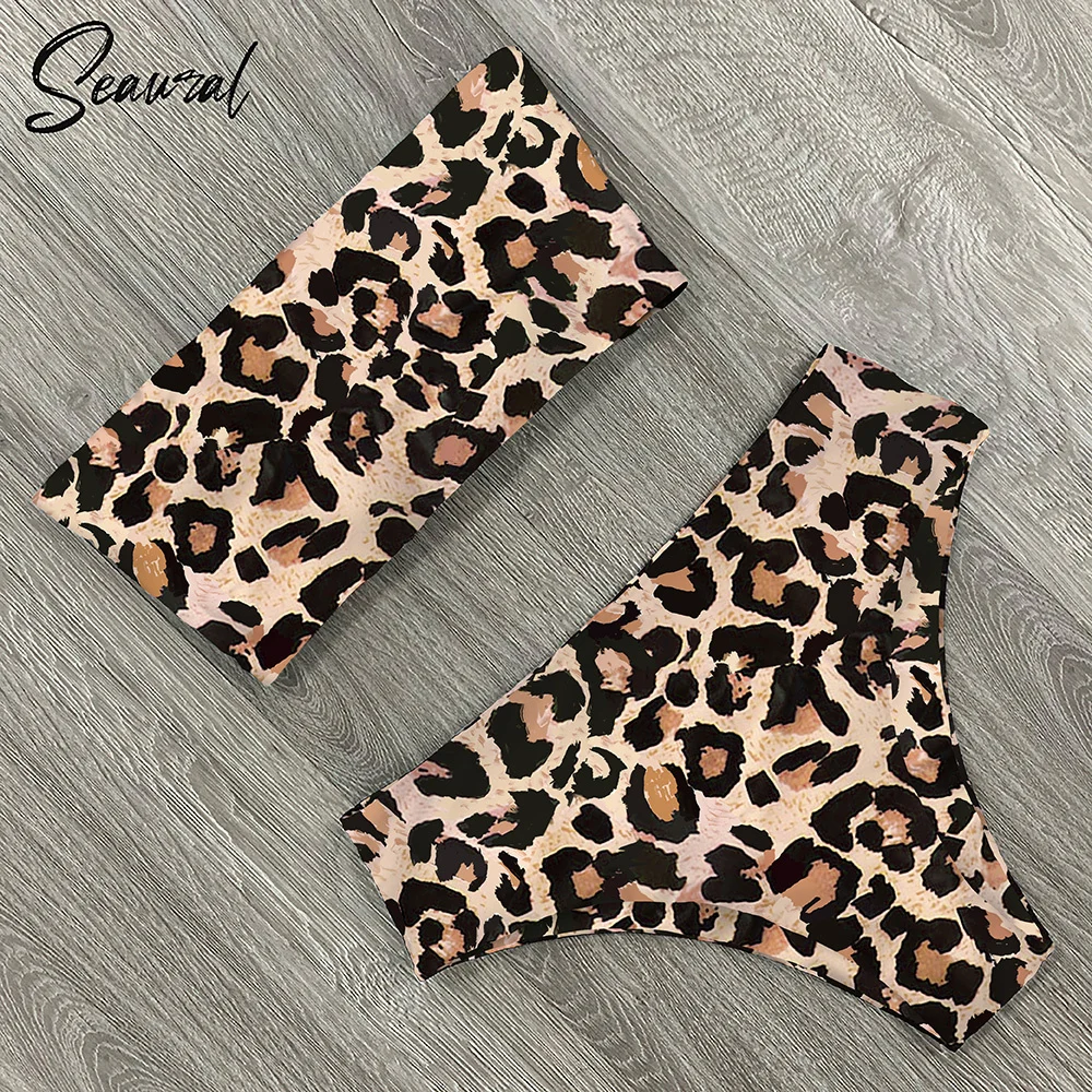 

2020 New Sexy Low Hight Bikini Set Swimwear Women Bandeau Female Print Floral Strappy Swimsuit Bathing Suit Beach Wear Biquini