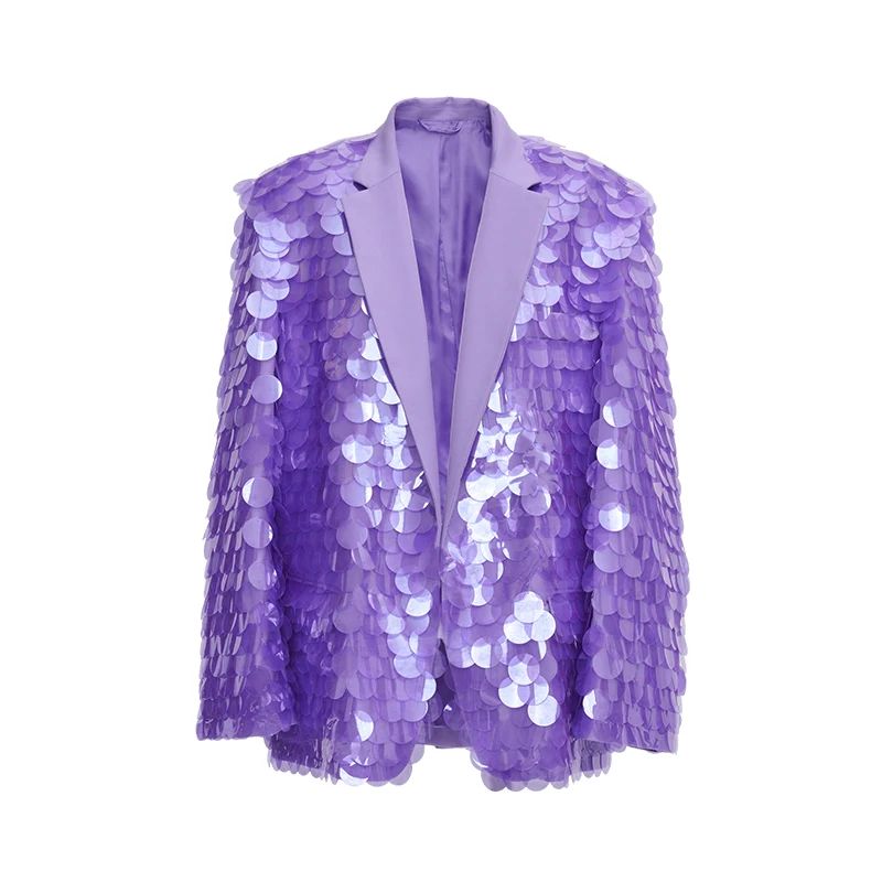 

Magic Violet Big Sequins Glitter Sparkling Fashion Blazer Women TV Show Program Music Festival Dance DJ Sexy Costumes Jacket