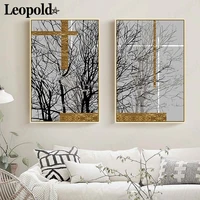 modern abstract tree branch canvas poster gray branches creative golden line painting wall art nordic living room home decor