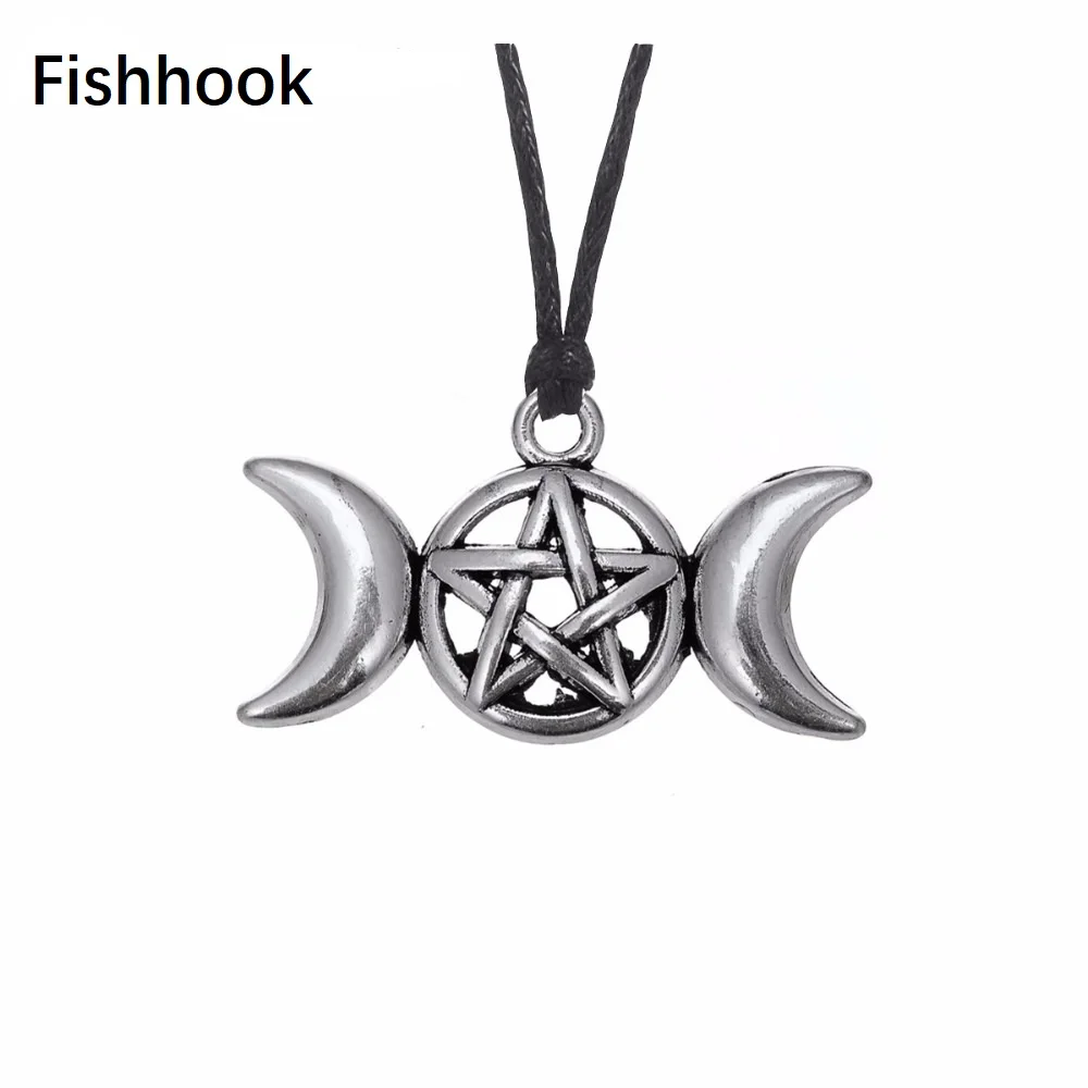 Fishhook Винтажная Тройная богиня луны Wicca пентаграмма волшебный Амулет ожерелье