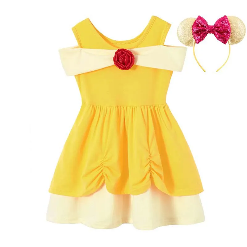 Детское хлопковое платье принцессы Белль Микки Минни Эльза Анна Моана Капитан