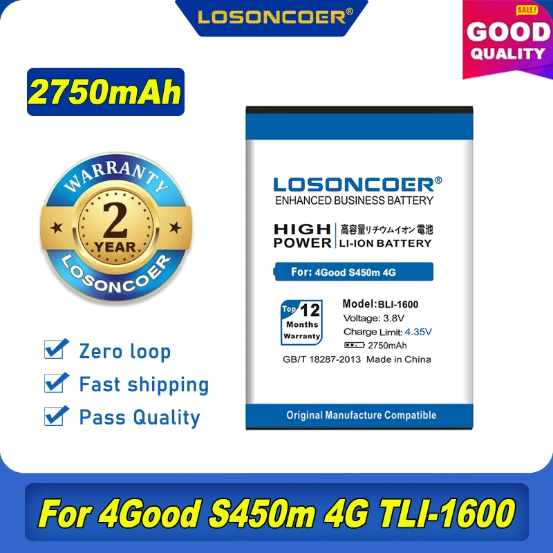 100% Оригинальный LOSONCOER 2750 мА/ч BLI-1600 Батарея для 4good S450m 4G TLI-1600 телефон | Мобильные