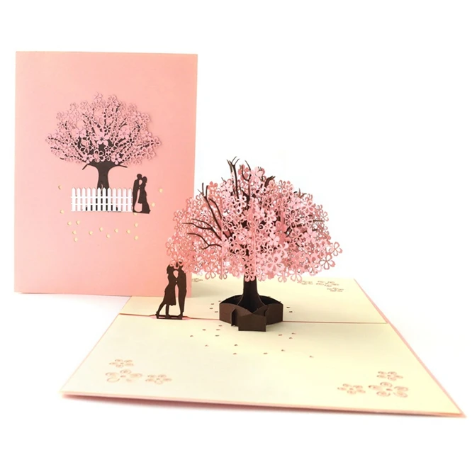 

3Pcs Romantic Cherry tree Gift Valentine's Day 3D Pop Up Cards Lover Happy Birthday Xmas Anniversary Greeting Cards postcard