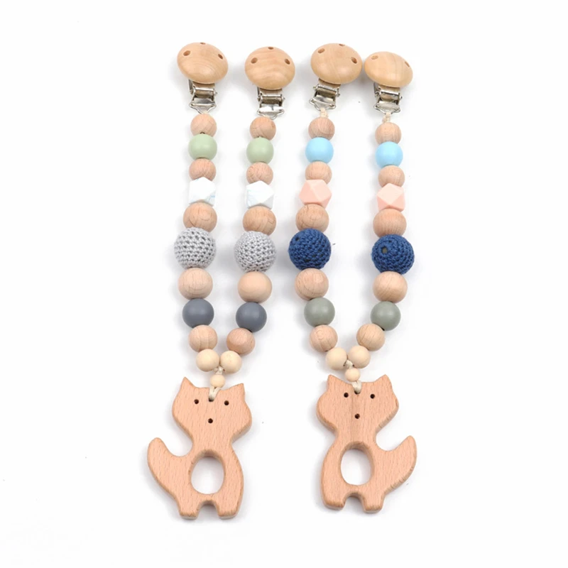 

Baby Toys 0-12 Months Wooden Pram Clip Pram Plush Bead Pacifier Chain Chewable Rattle Baby Beech Teether Necklace Teething Beads