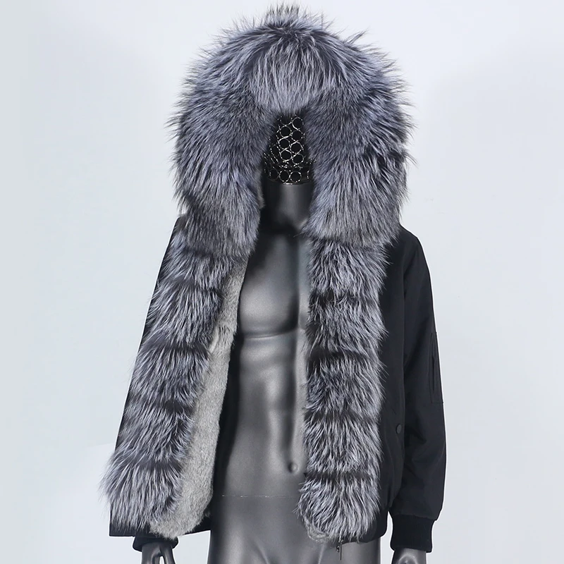 

CXFS 2021 New Men Bomber Parka Waterproof Winter Jacket Natural Real Raccoon Fox Fur Coat Collar Hooded Rabbit Liner Streetwear