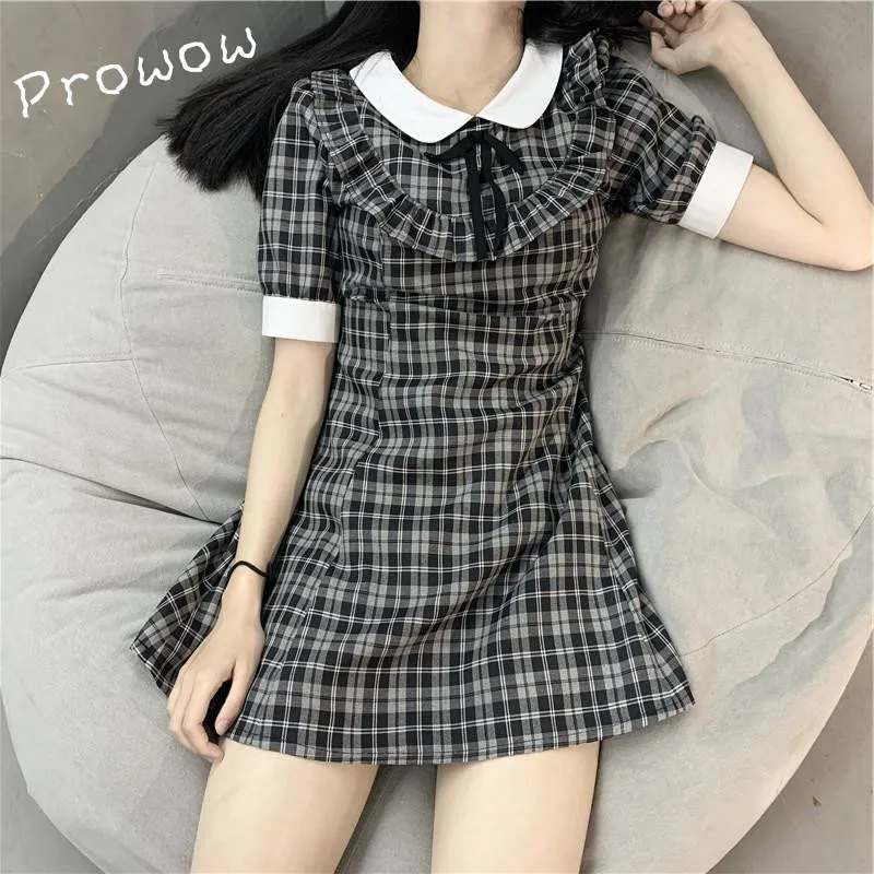 

2021 Japanese New Women Summer Dress Preppy Style Plaid Mini In Black Color Check Print Bow Dress College Mori Girl Kawaii Dress