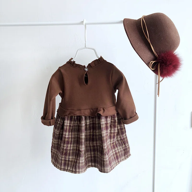 

Girls Dresses 2020 New Koream Style Baby Girl Retro Plaid Bow Tie Girls Dress Autumn New Baby Girl Clothes Toddler Dress Outwear