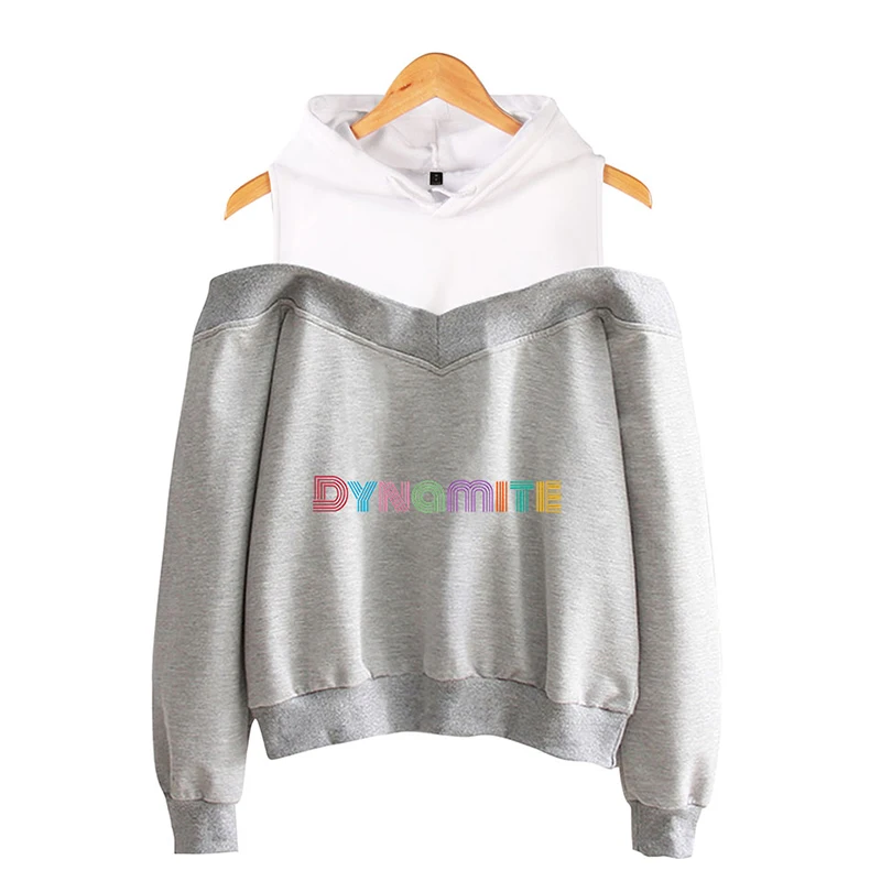 

New K Pop Album KPop Dynamite Off-Shoulder Hoodie Women Long Sleeve Harajuku Patchwork Hooded Tops Streetwear Hiphop K-pop Hoody