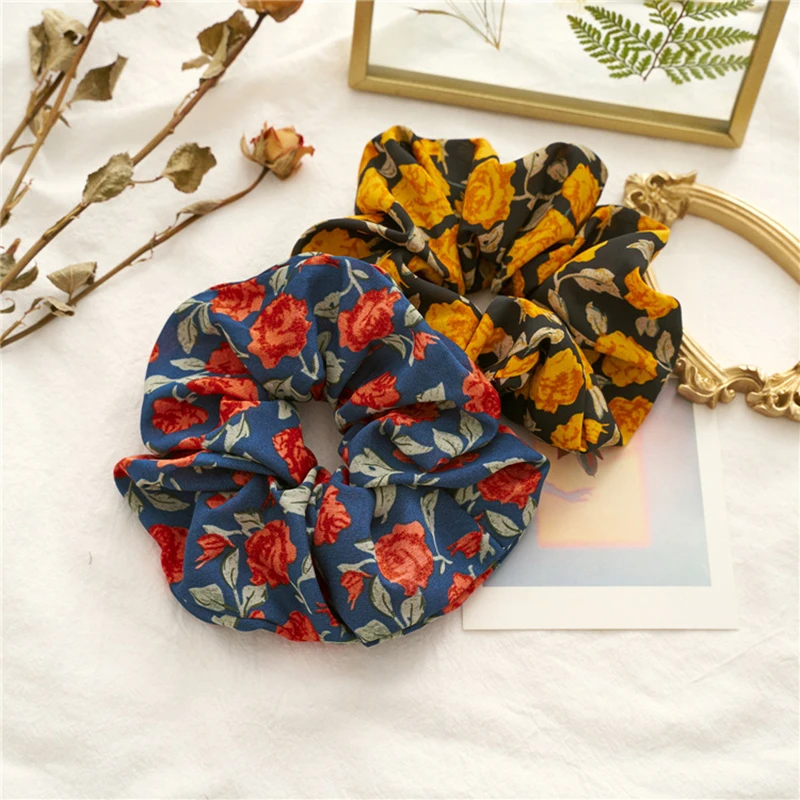

1PCS Vintage Cloth Fabric Scrunchie Scrunchies Elastic Hair Bands Headband Ponytail Holder Ties Rope Hair Accessories Gift Rose