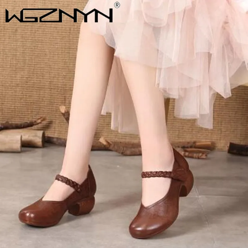 

Women Leather Pumps Black High Heels Mary Jane Shoes for Women Handmade Genuine PU Leather Women Pumps Ankle Strap Shoes 2021