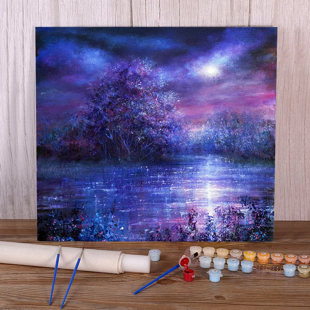 Natural Scenery Blue Moon Coloring By Numbers Painting Kit Oil Paints 40*50 Canvas Home Decor Adults Drawing | Дом и сад